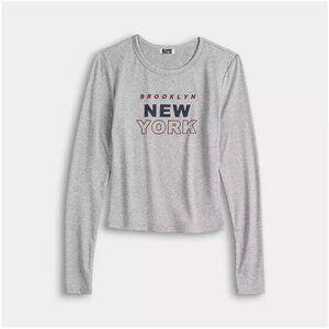 Juniors' Harper & Ivy Long Sleeve Grey Baby Tee Brooklyn New York XL